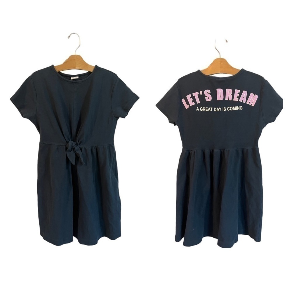 Zara Girls Lets Dream Dress 13-14 Short Sleeves Knot Front Blue